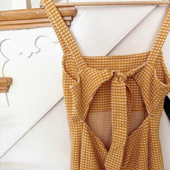 Free People Bardot Yellow Mini Dress Sleeveless Stretch Fit Square Neck Size XL - Picture 4 of 6